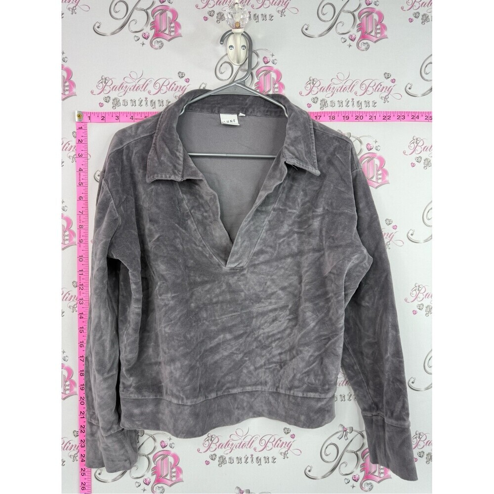 Lune active sweater soft velour Gray Pullover Collared Top